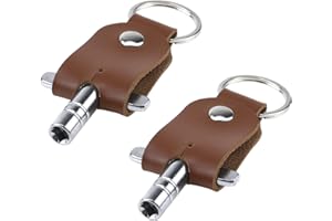 Dnyta 2 Pack T-Shaped Drum Tuning Key with Leather Key Chain Drum Adjusting Accessory Wrench Drum Kit Universal Tool-Brown