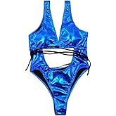 JUMISEE Women Rave Holographic Snakeskin Wrap Swimsuit Sexy Strappy Backless Bathing Suit