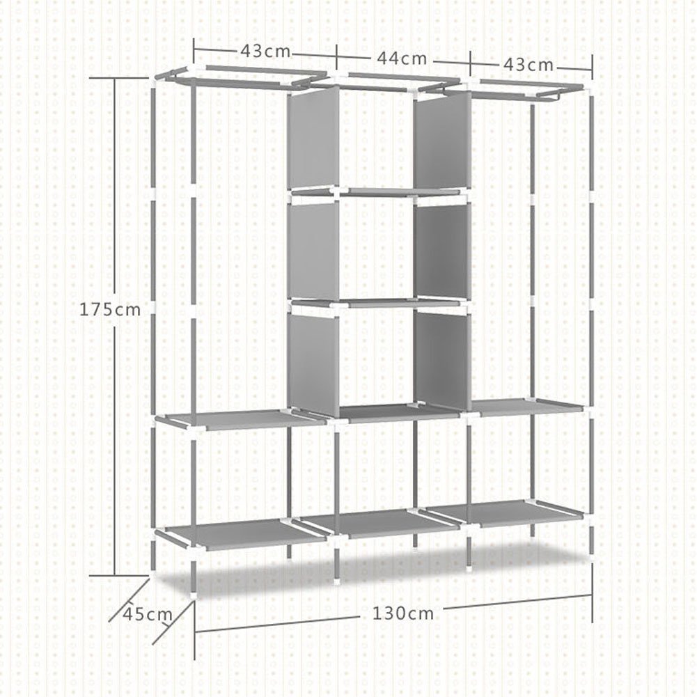 ONEGOL Portable Clothes Closet Non-woven Fabric Wardrobe Double Rod Storage Organizer with Shelves (Beige)