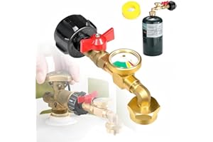 Upgraded Propane Refill Elbow Adapter with Tank Gauge, 2026 New Fill 1 Pound Bottles from 20lb Tank, 1 lb Throwaway Disposabl
