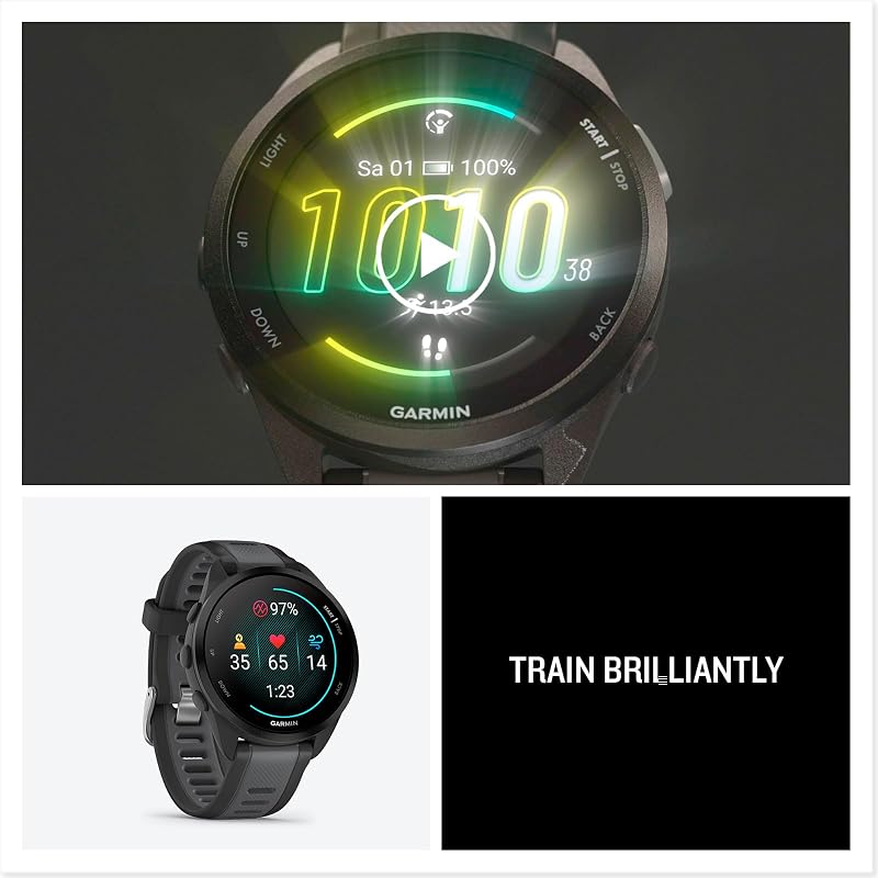Forerunner 165 43mm - Lauf-Smartwatch, 1,2" AMOLED Touchscreen, bis zu 11 Tage Akkulaufzeit, 25+ Sport-Apps, Trainingsempfehlungen, Gesundheitsdaten, smarten Funktionen