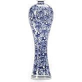 13" China Ceramic Vase Blue and White Porcelain Chinese Handmade Decorative Flower Vase for Living Room, Home Decor, Office, Table Centerpiece