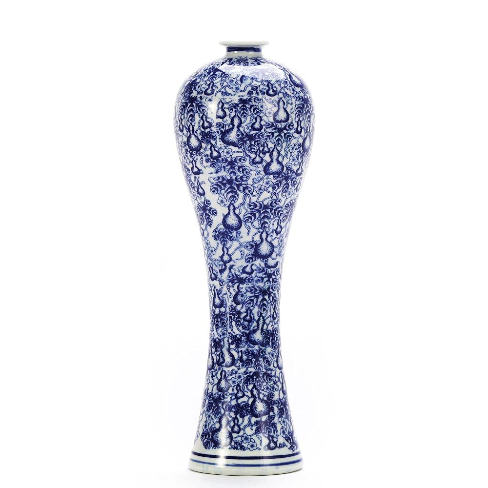 China Ceramic Vase Blue and White Porcelain Chinese Handmade Decorative Flower Vase for Living Room, Home Decor, Office, Table Centerpiece(33cm)