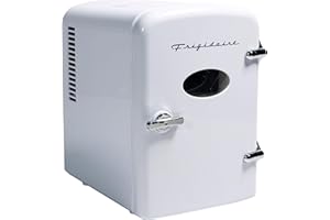 Frigidaire Retro Mini Fridge Cooler, Holds Up to 6 Cans, Portable Fridge for Car, Office, Bedroom, Dorm Room, or Cabin 100% Freon-Free & Eco Friendly, - 9.84"D x 7.09"W x 10.35"H (White)