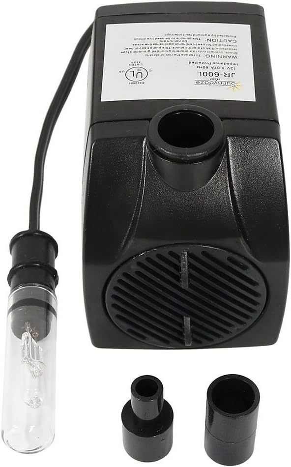 Sunnydaze Submersible Water Fountain Pump with Transformer and Finger Light, Use for Small Fountains or Aquariums, 2 Nozzles, 120 Volt, 160 GPH: Sunnydaze Decor: Home & Kitchen