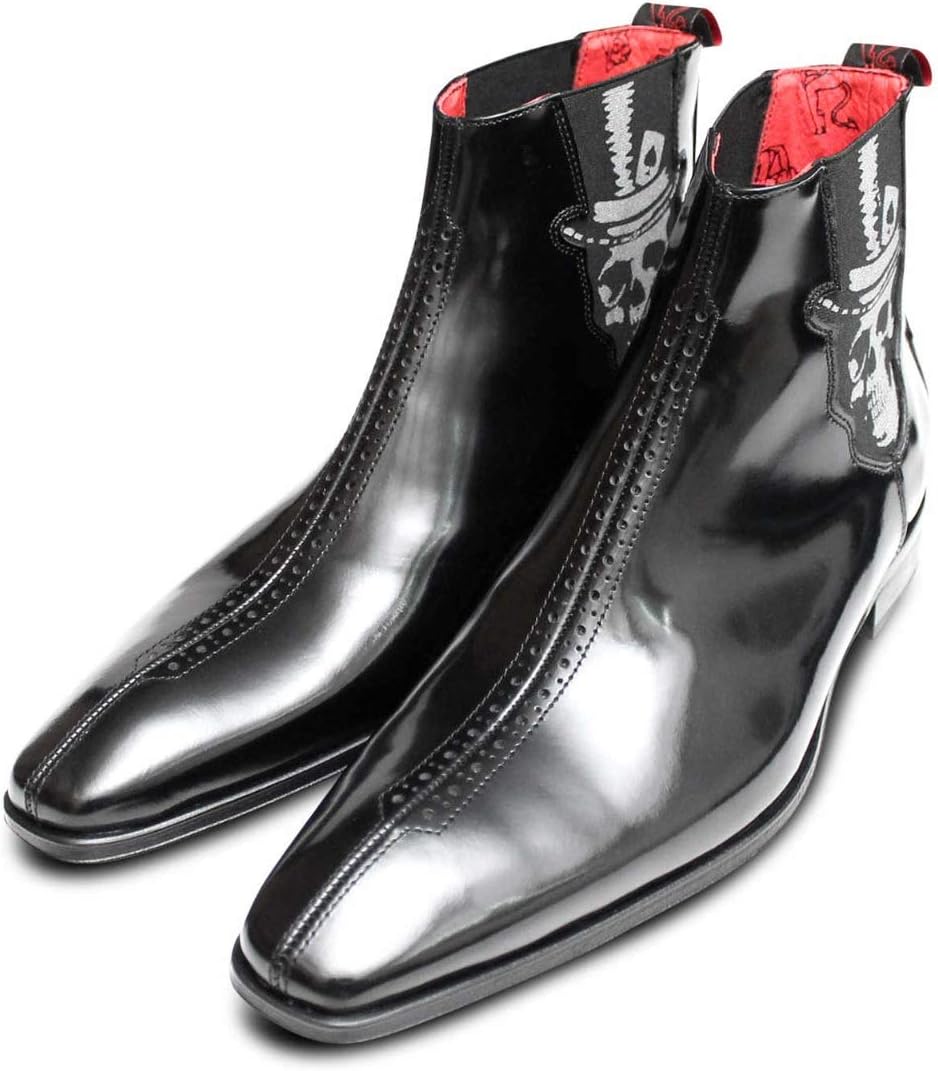 Exclusive Black Polished Skull Chelsea Boots