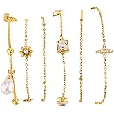Hillmony 18K Gold Plated Bracelets for Women, 4-Piece Set, Elegant Stackable Tennis Link Chain Bracelet Collection for Daily Wear Jewelry Gifts
