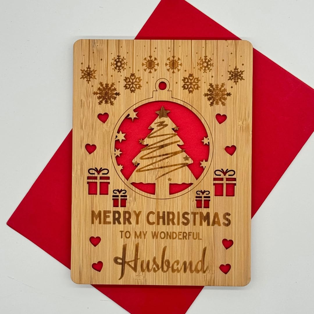 Second Ave Bamboo Wooden Husband Laser Engraved Keepsake Christmas Xmas Holiday Festive Greetings Card