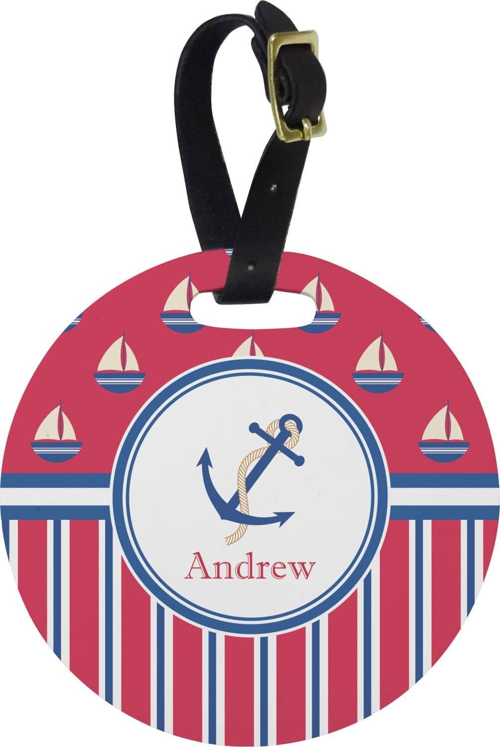 Sail Boats & Stripes Round Luggage Tag (Personalized