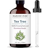 MAJESTIC PURE Tea Tree Essential Oil with Glass Dropper | 100% Pure and Natural Tea Tree Oil | Premium Grade Essential Oils f