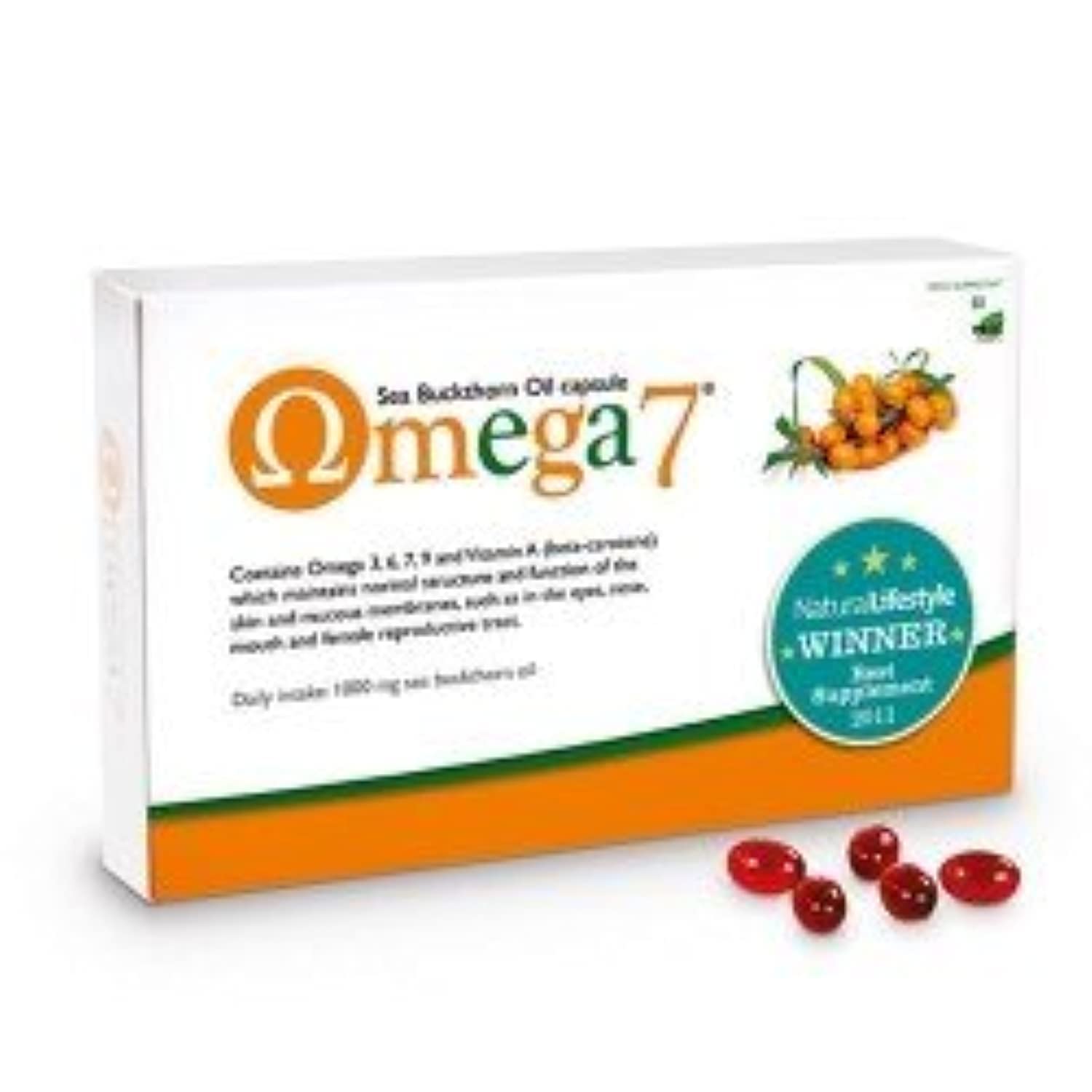Omega-7 Sea Buckthorn Oil 60 Capsules – High Potency Omega 7 & Essential Fatty Acids Supplement, Antioxidant Skin & Dryness Support, Mucous Membrane & Eye Health, Vegan & Gluten-Free By Pharma Nord