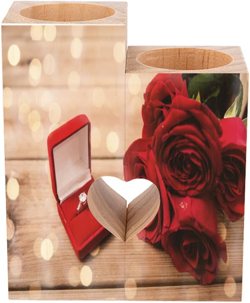 Pillar Candle Holder Valentine's Day Red Rose Tealight Candle Holder Home Coffee Table Decor Decorations Rustic Farmhouse Wooden Bathroom Kitchen Decorative Unique Gifts