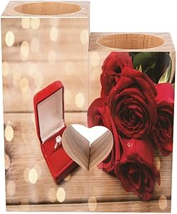 Pillar Candle Holder Valentine's Day Red Rose Tealight Candle Holder Home Coffee Table Decor Decorations Rustic Farmhouse Wooden Bathroom Kitchen Decorative Unique Gifts
