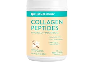 Further Food Best Collagen Peptides Powder Vanilla Flavored Keto Grass-Fed Collagen Type 1 & 3, Joint Support Gut Health + Hair Skin Nails Beauty Tremella Mushroom Paleo Keto Sugar-Free (21.96 Ounces)