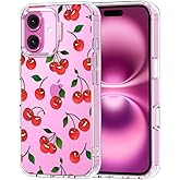 MOSNOVO Case for iPhone 16, [Buffertech 6.6ft Military-Grade Drop Protection] [Anti Peel Off Tech] Clear TPU Bumper Phone Case Cover Design - Cute Cherry