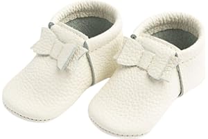 Freshly Picked First Pair Bow Moccasins for Infant Girls - Leather Baby Moccasins - Soft Sole, Barefoot Shoes