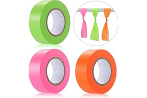 3 Pack Non-Adhesive Surveyor's Tape - Neon Colors, 25MM for Boundaries & Hazardous Areas (3 Colors A)