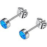 FACOKO Earrings for Women, Titanium Opal Stud, Non-Nickel Earring, Hypoallergenic Earrings 3mm 4mm 5mm 7mm Round Birthstone Earring Studs for Sensitive Ears