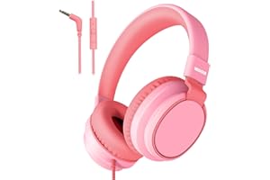 MIDOLA Kids Headphone Wired Volume Limited 85/94dB Over-Ear/On-Ear Foldable Headset with Microphone Hearing Protection Headphones for Toddler Boy Girl Child School Learning Pad Tablet Pink