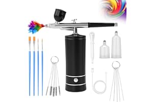 CRPEN Airbrush Kit Air Brush Kit With Airbrush Compressor Nail Charms Wireless Air Brush for Barber, Nail Art, Cake Decor, Makeup, Model Painting (Black)