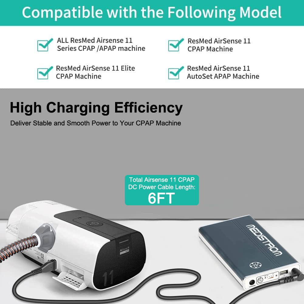 HKY 24V DC Cable for All Resmed AirSense/AirCurve 11 CPAP Machine & ResMed AirMini Auto CPAP Machines 6Ft DC Power Cord with 5.5x2.5mm/2.1mm Power Jack Fit 24V Battery Backup/Power Station/Power Bank