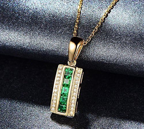 Solid 18k yellow gold Pendant,0.1ct SI-H Diamond pendant for necklace,0.5ct Princess Natural Green Emerald,channel set