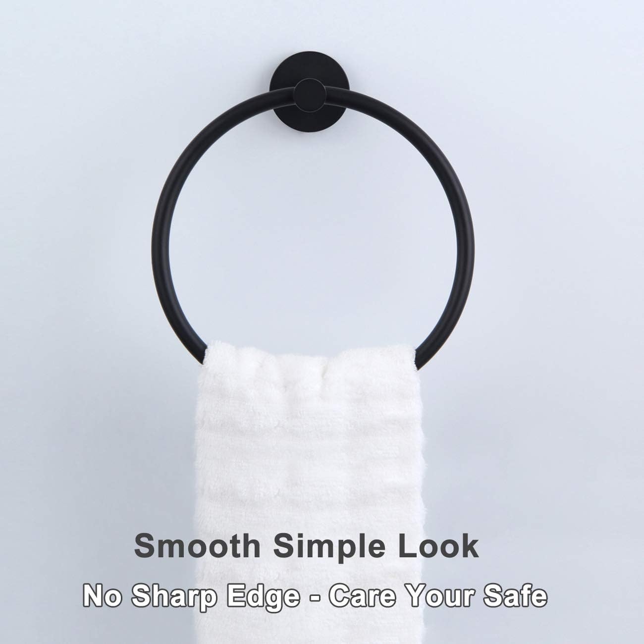 Matte Black Towel Ring, APLusee Hand Towel Holder Stainless Steel Modern Round Bathroom Kitchen Storage Hanger Wall Mounted: Home Improvement
