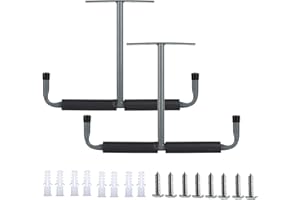 LAJIAOZ 2 Pack Heavy Duty Overhead Garage Storage Hooks Rack Hanger -Ceiling-Mounted Utility Hooks Ladder Hanger Safe Racks for Fishing Rod,Tools,Wood,Ladders,Garden Hoses & Other Bulky Items