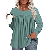 VISLILY Womens-Plus-Size-Tops Dressy Long Sleeve T Shirts Trendy Flowy Pleated Casual Crewneck Blouses Loose Tunics XL-5XL