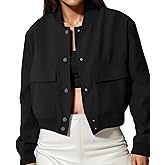 Amy Babe womens Cropped Bomber Jacket Button Down Varsity Jackets Shackets With Pockets