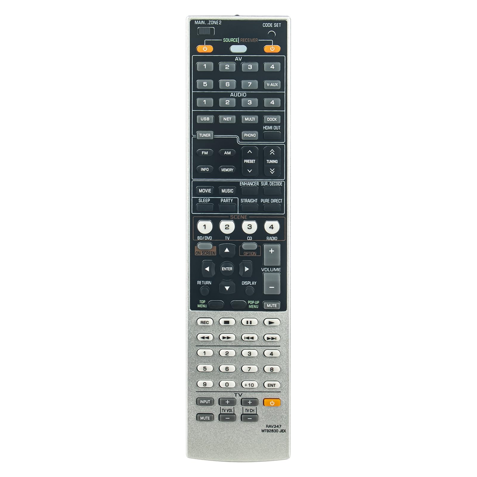 New RAV347-WT92830JEX Remote Control Replacement - VINABTY RAV347 WT92830 JEX Replace Remote Control fit for YAMAHA Receivers RAV347 WT92830 JEX RAV347-WT92830JEX Remote Controller
