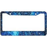 Nicokee Decorative License Plate Frame Blue Galaxy Space Car Tag Frame Aluminum Auto License Plate Holder for Men Women