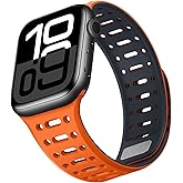 ZZDZZ Compatible with Apple Watch Band 49mm 46mm 45mm 44mm 42mm 41mm 40mm 38mm, Magnetic Silicone Sport Breathable Strap for iWatch Ultra 3/2/1 SE3 Series 11 10 9 8 7-1 (42/41/40/38, Orange/Midnight)