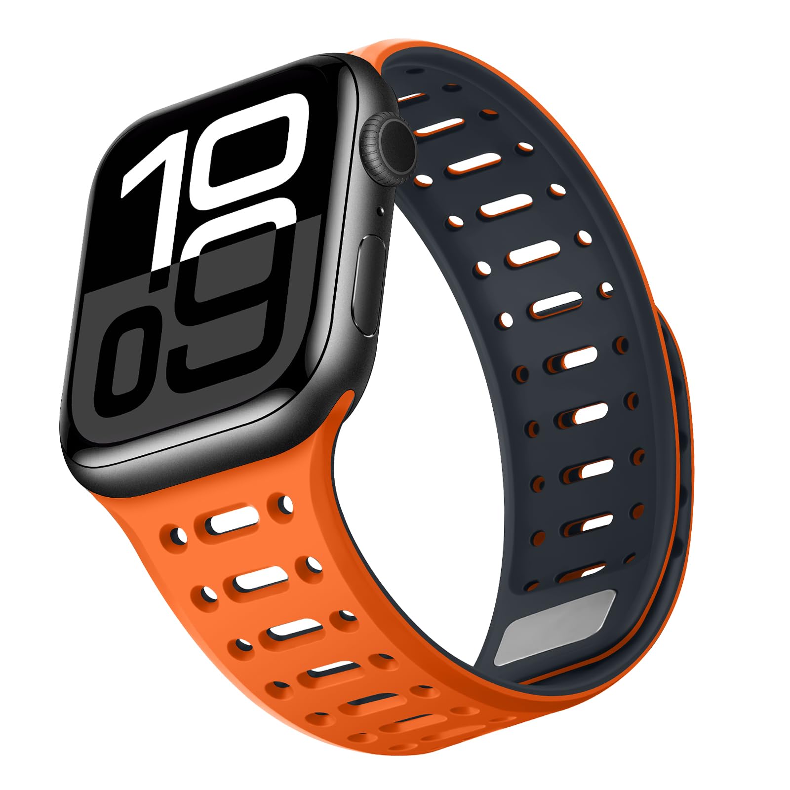ZZDZZ Compatible with Apple Watch Band 49mm 46mm 45mm 44mm 42mm 41mm 40mm 38mm, Magnetic Silicone Sport Breathable Strap for iWatch Ultra 3/2/1 SE3 Series 11 10 9 8 7-1 (42/41/40/38, Orange/Midnight)