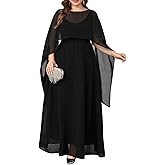TIARALY Plus Size Elegant Chiffon Dress Formal Long Cape Sleeve A Line Maxi Evening Gown Wedding Guest Cocktail Dresses