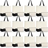 Sanwuta 24 Pcs Canvas Tote Bags Bulk with Zipper Cosmetic Bags 18.5" Cotton Canvas Bag with Handles Reusable Shopping Bags