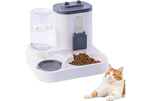 JIA XI Gravity Cat Feeder and Water Dispenser, 2 in 1 Automatic Cat Feeder, 2 Pack Large Capacity Self Feeding for Small Medium Dog Puppy Kitten （Grey）
