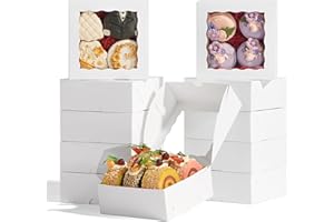 SLShePack 100 Pack Bakery Boxes - 5x5x2 Inches Cookies, Strawberries, Chocolate Bomb, Cakesickle & Mini Cake/Cinnamon Roll Bo