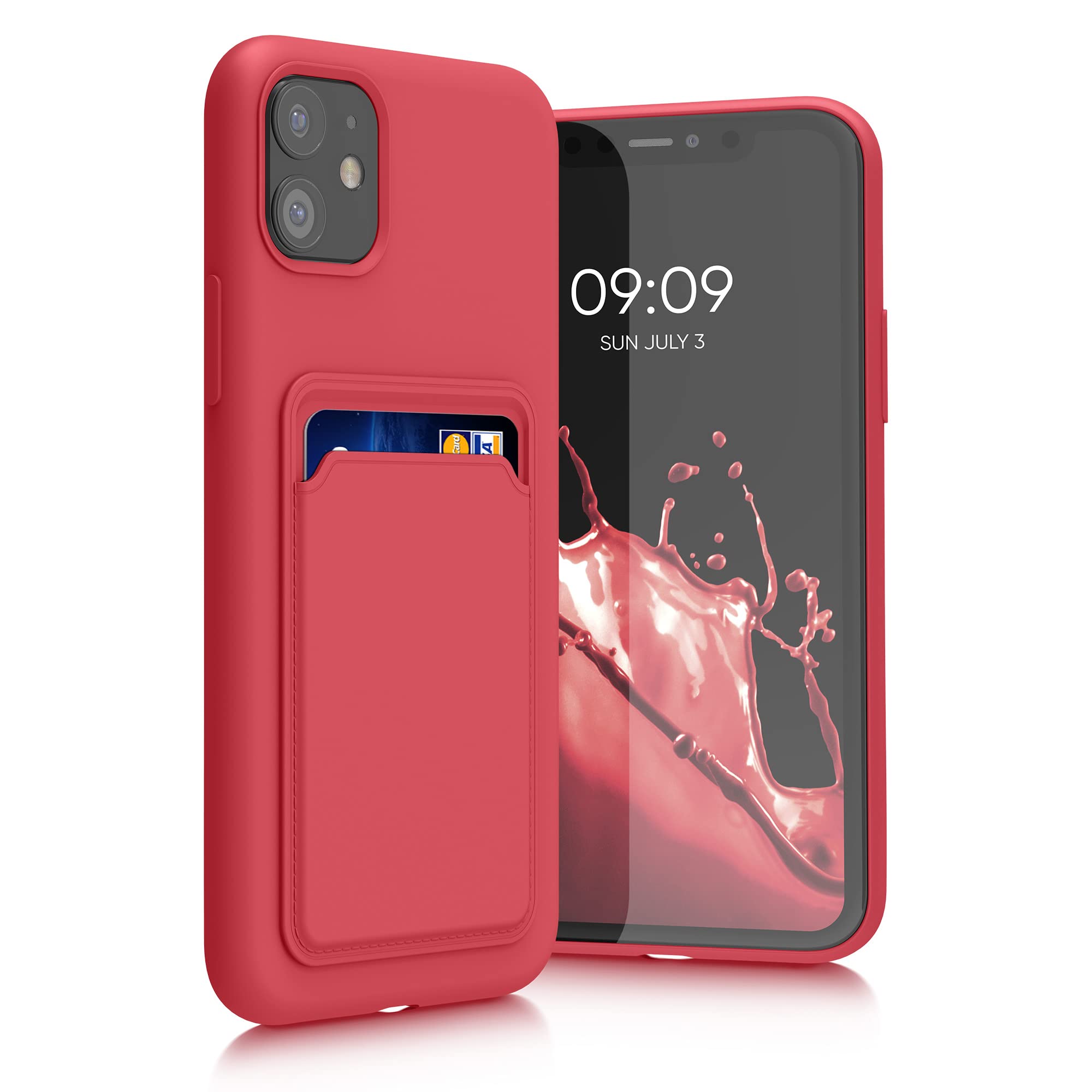 kwmobile Case Compatible with Apple iPhone 11 Case - TPU Phone Cover with Credit Card Holder - Red