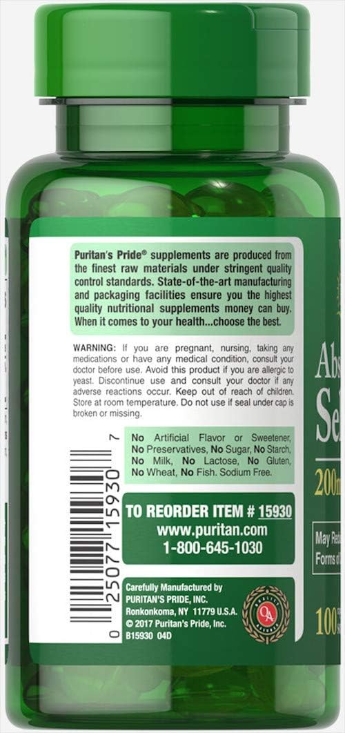 Puritan's Pride Absorbable Selenium 200 mcg-100 Softgels: Health & Personal Care