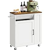 CHOEZON Kitchen Island Cart with Storage, Kitchen Cabinet, Mobile Kitchen Island, Storage Trolley for Kitchen with Hidden Trash Bin Cabinet, for Dining Room, White and Walnut MZD06WL