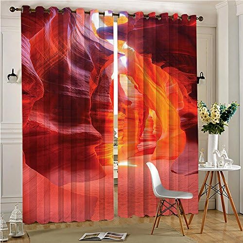2 Panels Curtains Thermal Insulated Grommets Drapes Sunbeam in Antelope Canyon Rocks and Sand Cave Picture Accessories Red for Bedroom (2 Panels, 84" x 84")