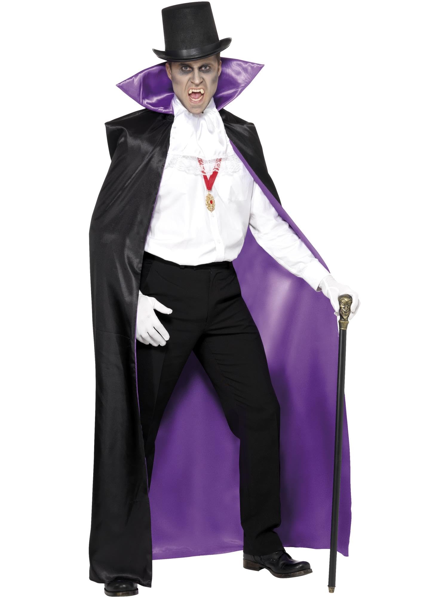 Smiffys Count Reversible Cape, Black with Large Collar, Halloween Fancy Dress Accessory, Halloween Dress Up Accessories