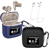 [2 Pack] easyBee Case Compatible with JBL Tour Pro 3 Charging Cover, with 2 Keychain and Anti-Lost Strap, Soft Liquid Silicone Ultra Thin Shockproof Protective Kit - Black and Blue