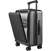 NINETYGO Carry on Luggage 22X14X9 Airline Approved with Front Pocket, 20 Inch Luggage with Front Compartment, Expandable, Double Spinner Wheels, Hardsided PC, TSA Lock (Black, Seine Max)
