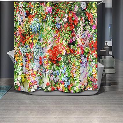 LB Bunte Blumen gemustert 180x180cm Polyester Fabrik Badvorh?nge mit 12