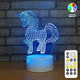3D Led Illusion Lamp,Unicorn 3D Night Light,Touch Table Desk Light with Remote Control， Perfect Gifts Toys for Children Kids
