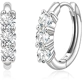 Moissanite Hoop Earrings for Women: S925 Sterling Silver 3 Stones Moissanite Huggie Earrings Hypoallergenic Dainty Luxury Jewelry Gift for Wife Anniversary Valentine Day