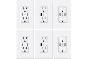 WEBANG USB Wall Outlet, 5.0 Amp 2-Ports USB Charger Outlet, 15A Duplex Tamper-Resistant Receptacle, Screwless Wall Plate Included, ETL Listed, White, 6 Pack