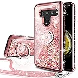 LG V50 ThinQ Case, LG V50 Case, Silverback Moving Liquid Holographic Sparkle Glitter Case with Kickstand, Bling Diamond Rhinestone Bumper with Ring Stand Slim Protective Case for LG V50 ThinQ -RD